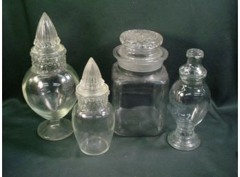 4 Covered (Apothecary?) Glass Jars  (221)