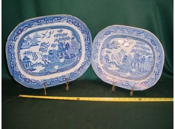 2 Blue Willow Stoneware Platters   (62)