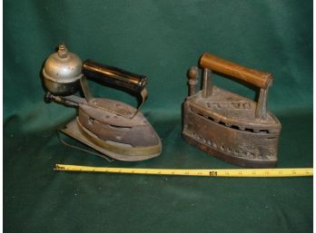2 Old Clothes Irons:  'Dalli' (with Fuel Reservoir) & 'Surhold'  And Iron Rest   (66)