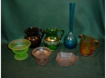 2 Pitchers, 3 Bowls, Vase , Amber Pressed Glass Creamer (51)
