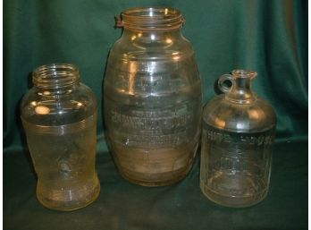 3 Large Embossed Glass Bottles  (188)