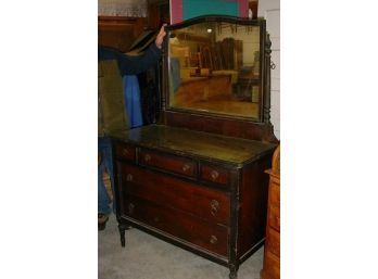 1920's Black Walnut Glass Topped Dresser With Mirror  (78)