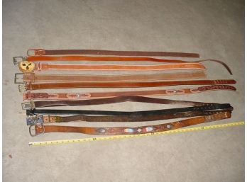 10 Leather  Belts (one Has Arrowheads In The Buckle & One Tony Lama), 43'-52' Long    (234)
