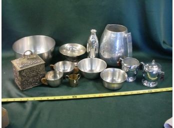 12 Pieces Aluminun & Metal Including 2 Sets Of Sugar & Creamers And Hammered Pitcher   (253)