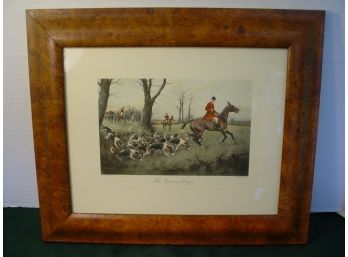 Framed Lithograph 'Opening Day' By George Hand Wright In Burl Frame  (135)