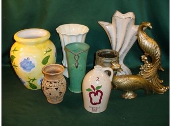 7 Ceramic Vases, 2 Molded Peacocks   (161)