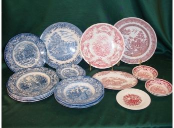10 Piece Liberty Blue, England Dishes, Blue Plate, 8 Pcs Red  Transferware Dinnerware   (139)