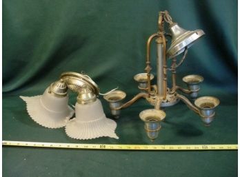 2 Light Fixtures 5 Light Hanging Deco Chandelier & 2 Light Wall Sconce With Shades   (185)