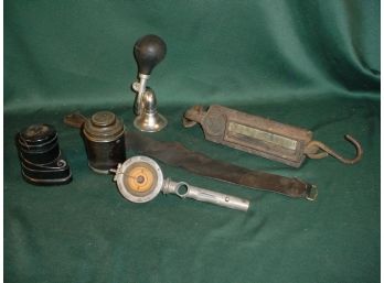 Assorted Lot: Scale, Razor Strap, Inkwell, Cig  Holder,Record Player  Horn Tone Arm   (216)