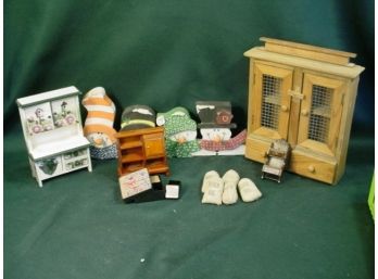 Doll House Furniture , Incl Pie Safe,  Snowmen Hat Rack, Covered Box With More  (194)