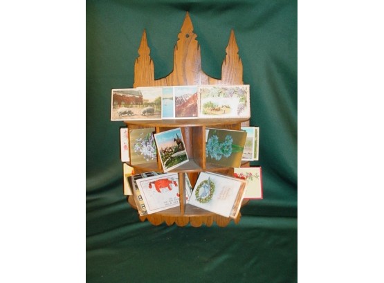 Rare Country Store Hanging Oak Post Card Display Shelf With Postcards  (218)