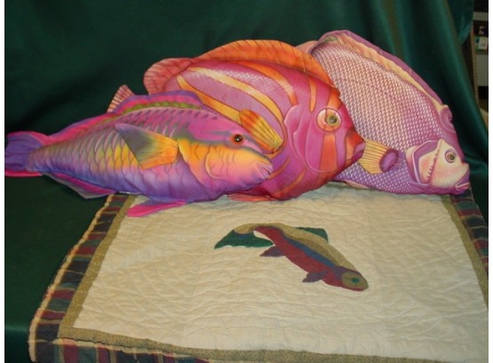 3 Stuffed Fish Pillows, Quilted Pillow Sham  (13)
