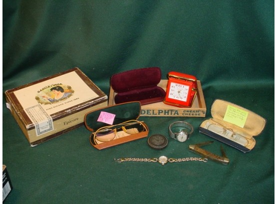 Watches, Eyeglasses, Clock, In Cigar Box, More  (130)