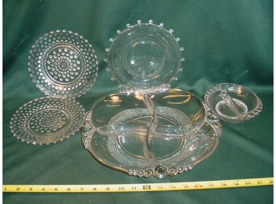 5 Pieces Glass - 2 Hobnail, 1 Lariatplate, Bowl  (163)