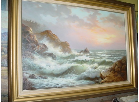 Framed Oil On Canvas, Rocky Coast Surf, Rolll S Vila '85, 42'x 31'  (240)