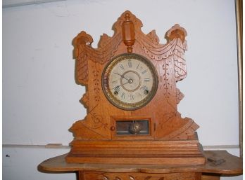 Beautiful Antique American Oak Seth Thomas,  Eastlake,  Spring Driven Shelf Clock  (207)