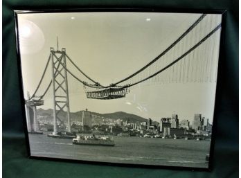 Framed Black & White Photo Of San Francisco Bay Bridge Under Construction - 1934   (214)