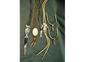 3 Bolo Ties With Some Turquoise, Crystal Necklace, Pair Of Small Boot Spurs  (8)