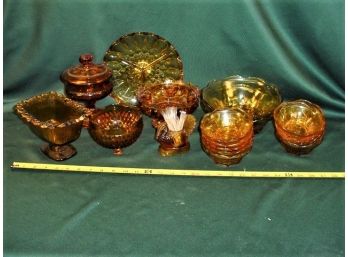 18 Pieces Vintage Amber Pattern Glass   (243)