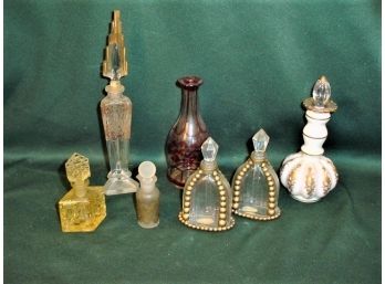 Group Of 7 Antique  Scent Bottles -  Bohemia, Faberge, More  (205)
