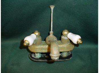 Old Brass & Porcelain Faucet, Sisco - Hot & Cold Porcelain Handles   (210)