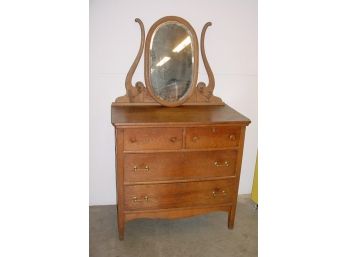 Antique American Oak 2 Over 2 Drawer Dresser With Mirror, Ca 1900  (249)