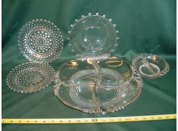 5 Pieces Glass - 2 Hobnail, 1 Lariatplate, Bowl  (163)
