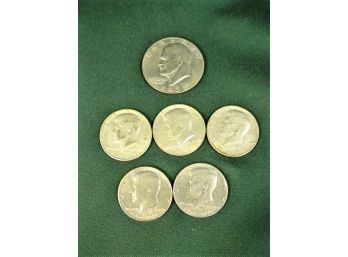 US Coins: 1978 Eisenhower  Silver Dollar, Three 1967 Kennedy Half Dollar, Two 1776-1976 Kennedy Half (273)