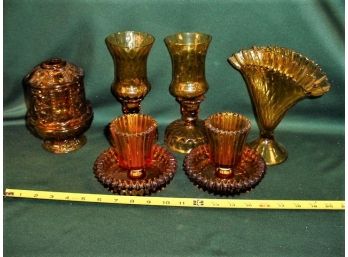 Group Of 9 Pieces Vintage Amber Glass  (241)