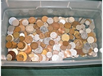Tray Full Of Foreign (mostly European) Coins  (some Wheat Pennies)  (258)