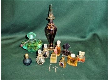 Group Of 11 Antique Scent Bottles:  9 Miniature, One 7' &  One 3' Pair Of Earrings   (155)