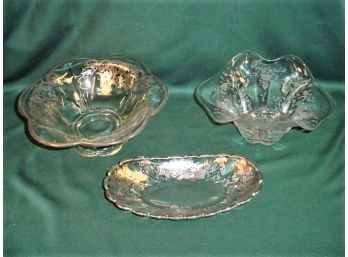 2 Silver Overlay Bowls, 12' & 11' & One Etched Bowl, 11'  (149)