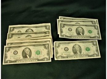 Group Of 15 US  $2.00 Bills:  Eleven 1976, Three 1995, One 2003   (274)