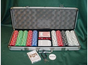 Polker Chips, Dice And Card Decks In Aluminum Locking Carrying Box With Keys  (212)