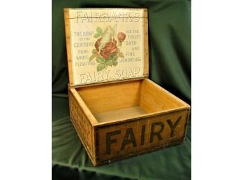 Beautiful Fairbanks  'Fairy' Soap Wood Advertising Box With Split In Lift Top Lid And Old Print Inside  (89)