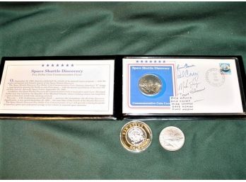 Commeratives: Space Shuttle Discovery $5.00 1988 In Case & 1993 Maui Trade Dollar & San Bruno, Ca 2000   (275)