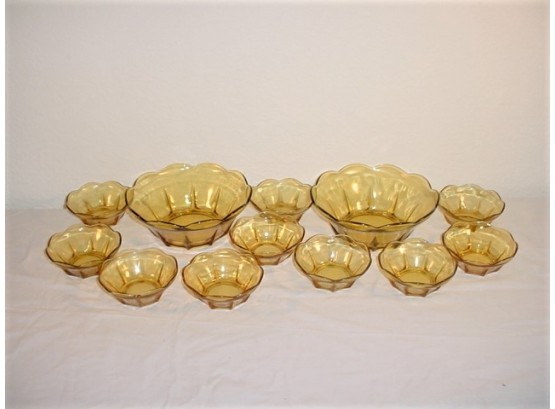 Pair Of Amber Pressed Glass 6 Piece Berry Sets  (325)