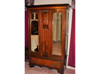 Antique Carved & Mirrored  2 Door Walnut Armoire, Ca 1910 (41)