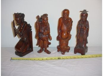 3 Carved Wood Oriental Figurines, 11' & 12' High   (7)