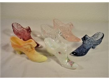Group Of 6 Colored Pattern Glass Slippers By Fenton   (393)