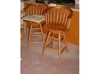 Pair Oak Swivel Seat, Bentwood Counter Chairs With Custom Removeable Cushions  (321)