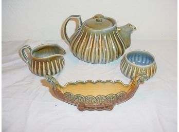 Porcelain Tea Pot, Sugar & Creamer - Wade, Ireland & Porcelain Gondola- Wade, England   (384)