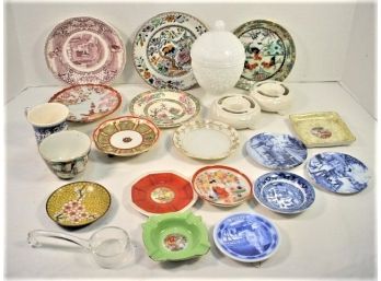 Cloisonne  Dish, 14 Plates, Candle  Holders, Covered Candy, 2 Cups  (116)
