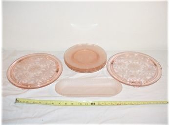 7 Pieces Pink Pressed Glass  (347)