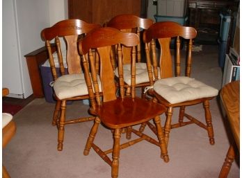 Set Of 4 Matching Oak Pressed Back Dining Chairs With Custom Removeable Cushions   (320)