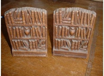 Pair Of Composite Bookends Of Bookshelves, Syroco Wood, Syracuse NY, 7'H  (16)