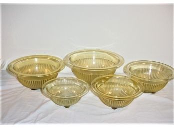 Very Nice Set Of 5 Amber Pressed Glass Nesting Bowls  (348)
