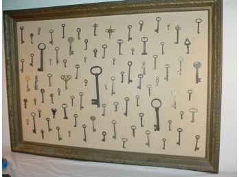 Framed Assortment Of Antiques Skeleton & Other Keys, 40'x 28'   (372)