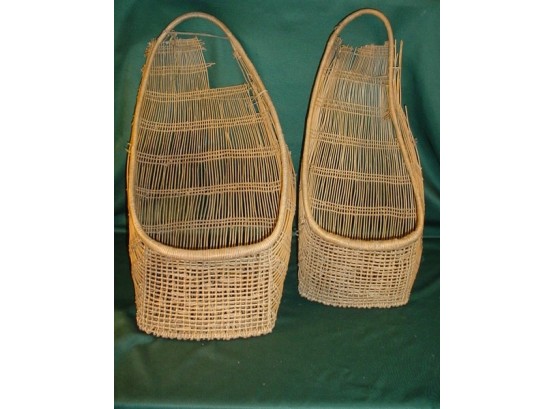 Two Large Hupa Cradle Baskets (as Is), 28'x 15' & 26'x 11'   (121)