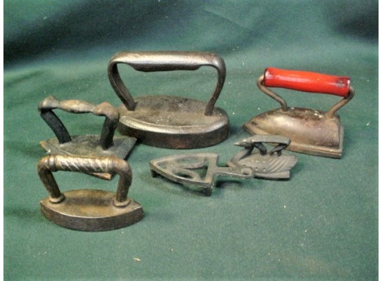 Group Of 5 Antique Miniature Sad Irons & Trivet   (218)